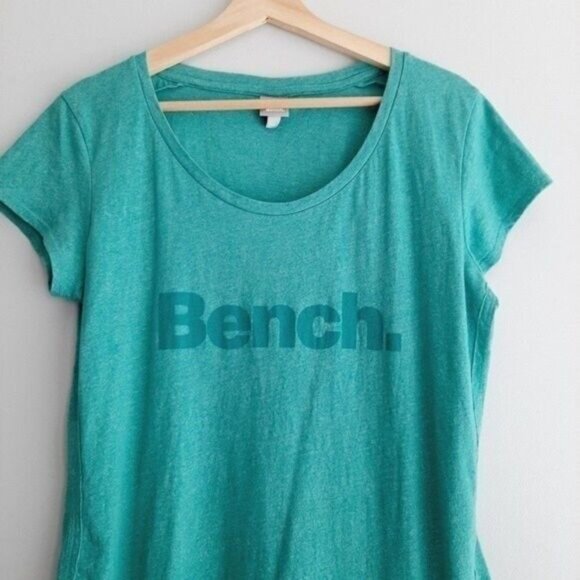 BENCH Short Sleeve Casual T-Shirt Logo Scoop Neck Green Sz L - Picture 3 of 8